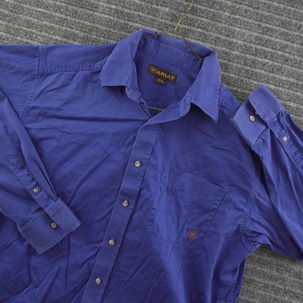 Ariat Button Down Shirt Mens XL Blue Long Sleeve Cotton Twill Pocket Logo